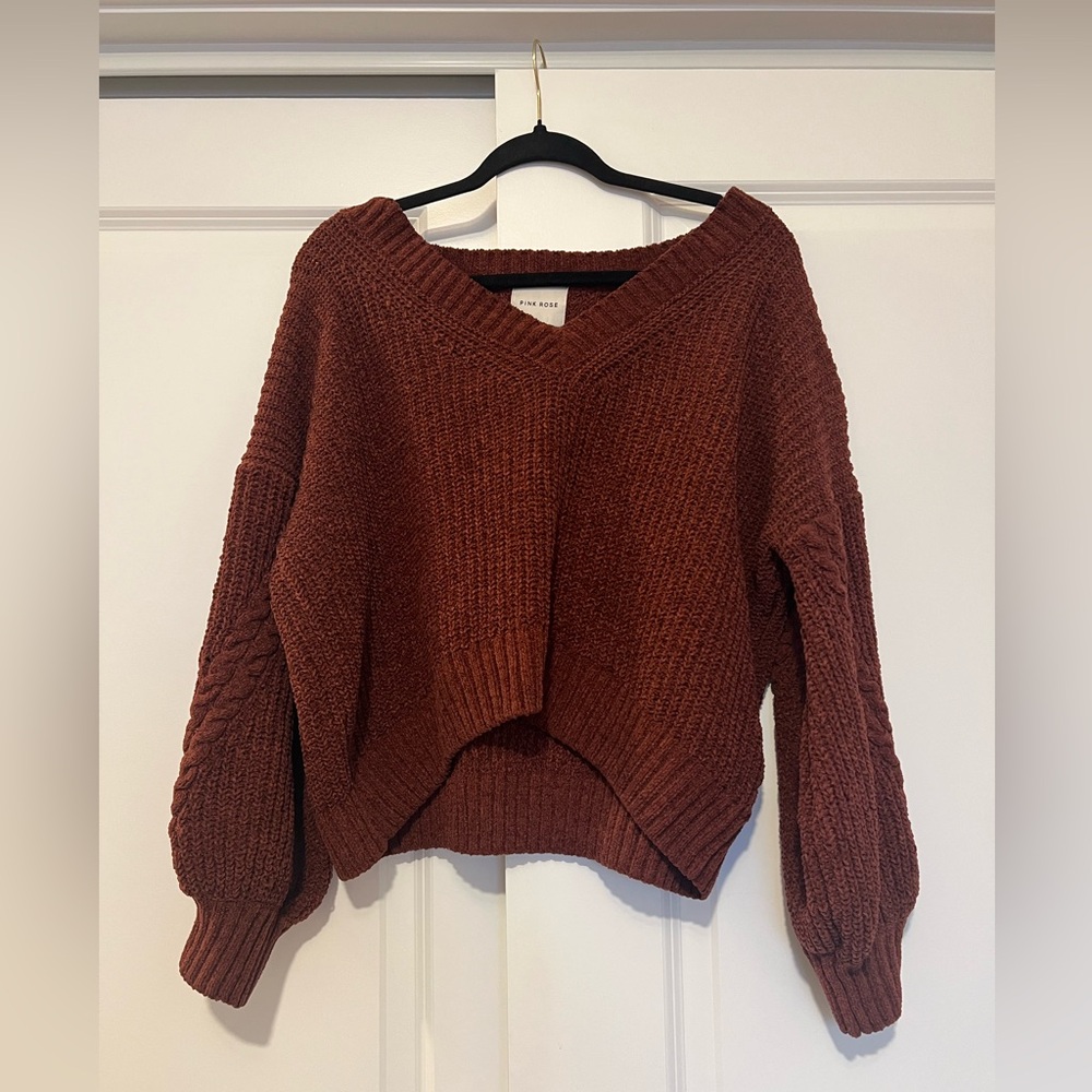 Pink Rose brown chunky knit sweater semi-crop